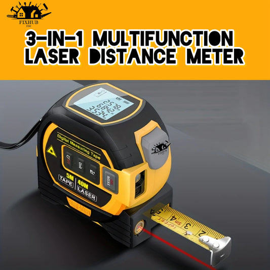 FIXHUB™ Laser Tape Measure 3 In 1 Digital Tape Measure High Precision Laser Rangefinder Steel Tape Measure