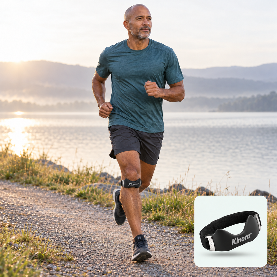 Runner wearing Kinora on a lakeside trail